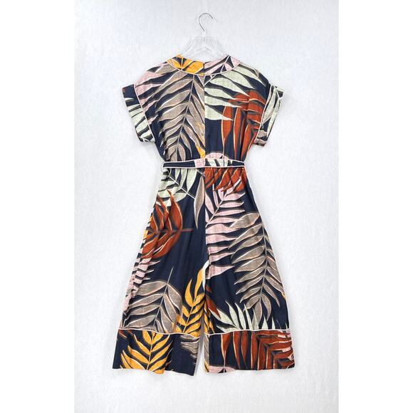 ANTHROPOLOGIE HUTCH Jess Jumpsuit Womens Small Leaf Print Short Sleeve V-neck - Picture 4 of 16